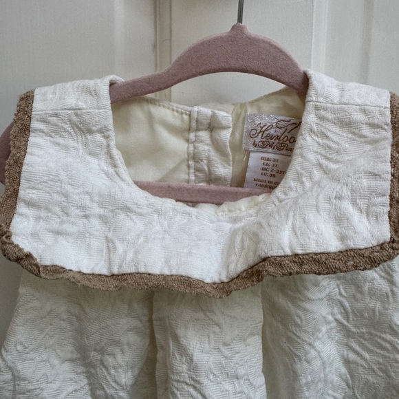 Heirlooms 3T Girls Cream and Brown Sleeveless Dress with Elegant Design - Picture 3 of 5